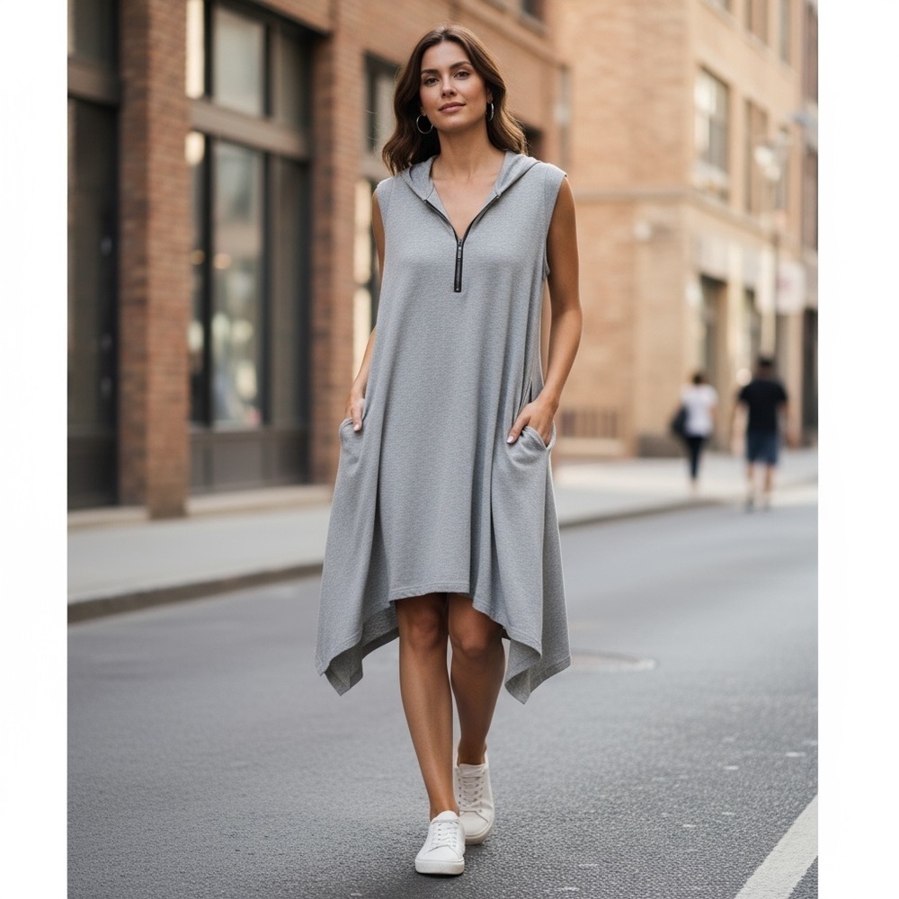 Gray Hoodie Asymmetrical Sleeveless Dress
New